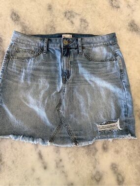 SO Light Blue Distressed Denim Mini Skirt